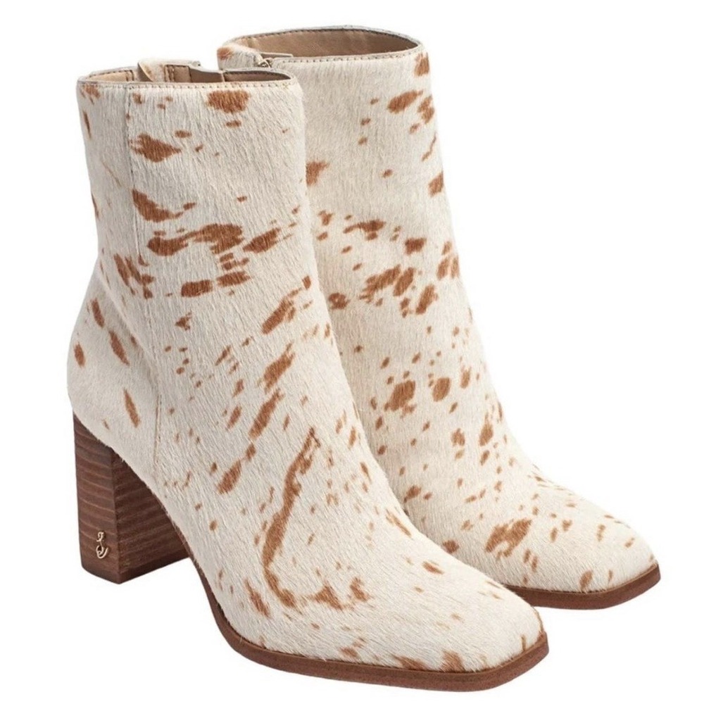 Sam Edelman Ostin Boots Pony Hair‎ Fur Natural Ivory Size 7 Block Heel NWOB $225